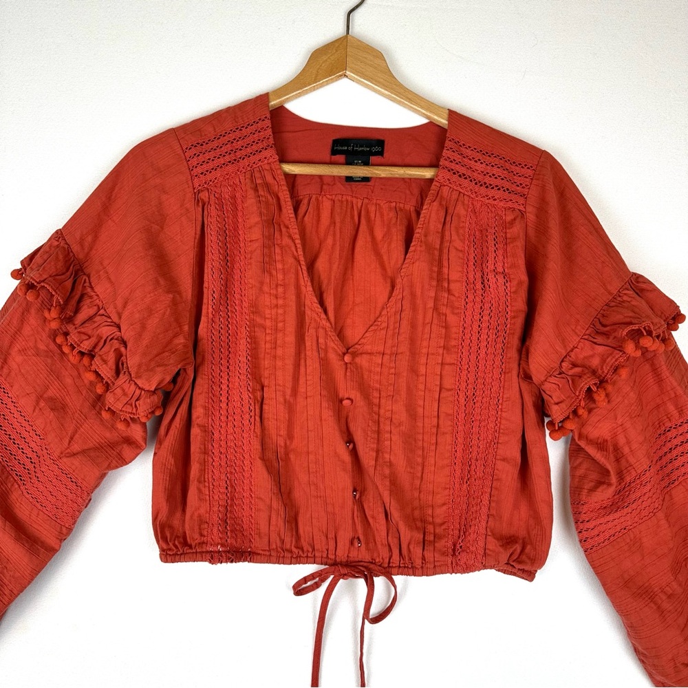 House of Harlow 1960 Crochet Cropped Peasant Blouse Boho Croquette